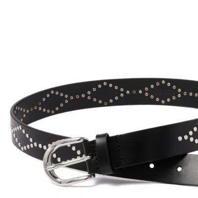Isabel Marant Black Leather Belt With Silver Stud Detailing In Black