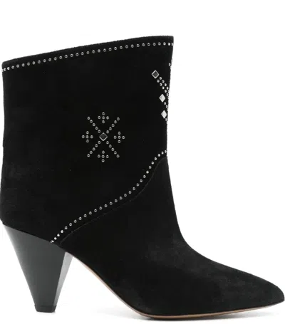 Isabel Marant Loline Suede Ankle Boots With Micro Studs In Black