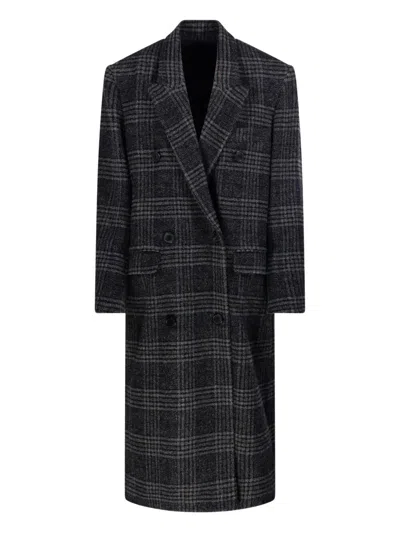 Isabel Marant Étoile Double-breasted Grey Plaid Coat With Structured Silhouette In Gray