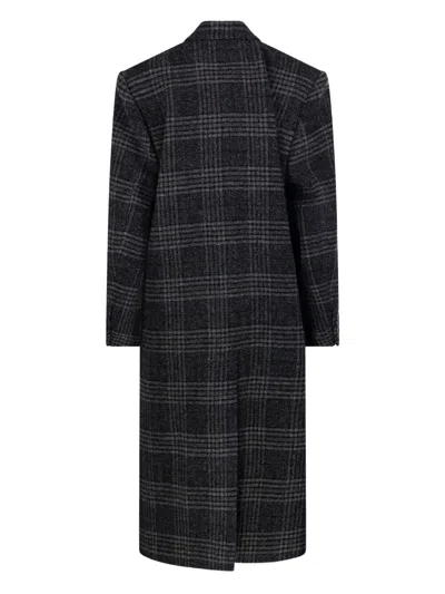 Isabel Marant Étoile Double-breasted Grey Plaid Coat With Structured Silhouette In Gray