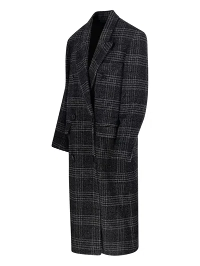 Isabel Marant Étoile Double-breasted Grey Plaid Coat With Structured Silhouette In Gray