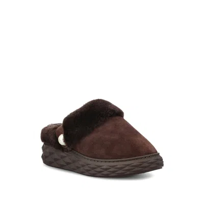 Jimmy Choo Diamond Maxi Suede-shearling Mules In Brown