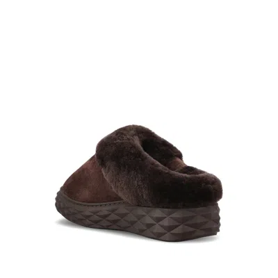 Jimmy Choo Diamond Maxi Suede-shearling Mules In Brown