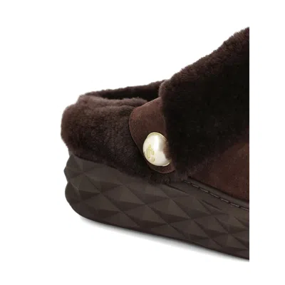 Jimmy Choo Diamond Maxi Suede-shearling Mules In Brown