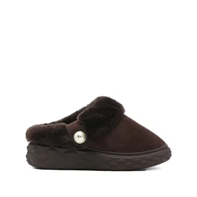 Jimmy Choo Diamond Maxi Suede-shearling Mules In Brown
