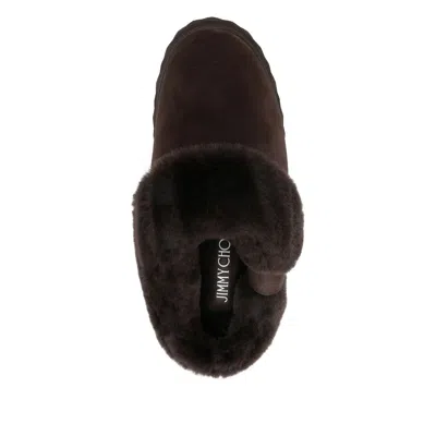 Jimmy Choo Diamond Maxi Suede-shearling Mules In Brown