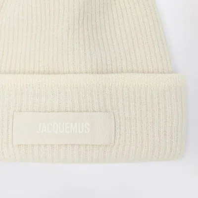 Jacquemus Knitted Beanie Hat With Gros-grain Logo In Neutral