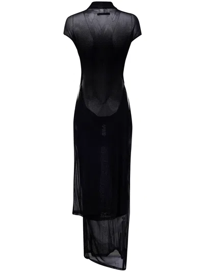 Jean Paul Gaultier Mesh Sleeveless Long Dress With Velvet Flock "" In Black