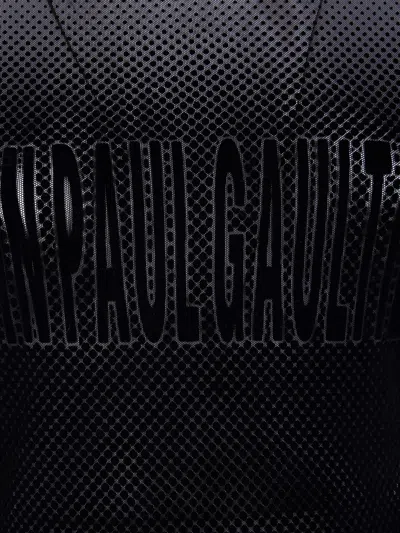 Jean Paul Gaultier Mesh Sleeveless Long Dress With Velvet Flock "" In Black