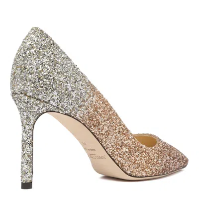 Jimmy Choo Rose Gold Goat Heel Shoes In Multi