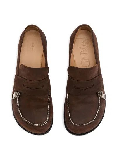 Jw Anderson Suede Biker Loafers In Brown