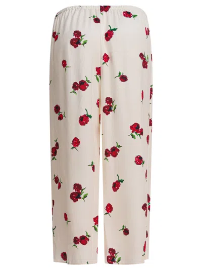 Khaite Raspberry Floral Print Wide-leg Cupro Pants In White
