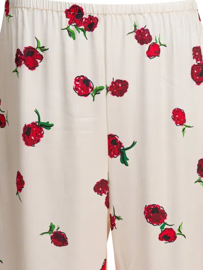Khaite Raspberry Floral Print Wide-leg Cupro Pants In White