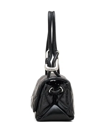 Marc Jacobs The Mini Dual Black Diamond-quilted Crossbody Bag With Top Handle In Leather Woman In Black