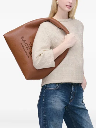 Marc Jacobs The Sack Embossed-logo Leather Shoulder Bag In Brown