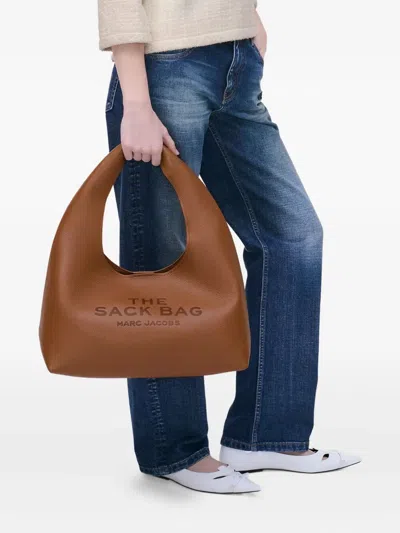 Marc Jacobs The Sack Embossed-logo Leather Shoulder Bag In Brown