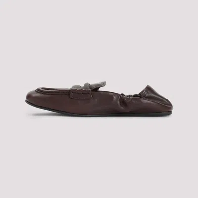 Miu Miu Lamb Leather Loafers In Brown