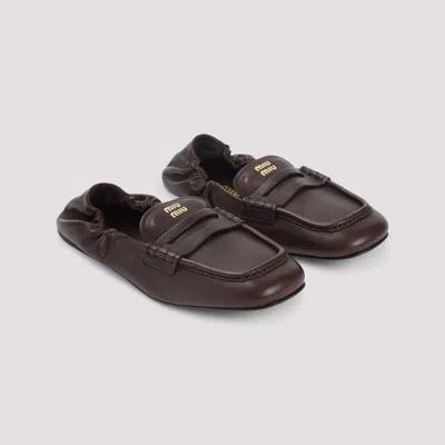 Miu Miu Lamb Leather Loafers In Brown