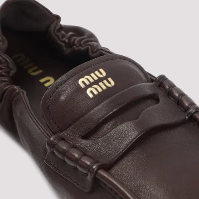 Miu Miu Lamb Leather Loafers In Brown