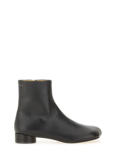 Mm6 Maison Margiela Logo Embroidered Block Heel Ankle Boots In Black