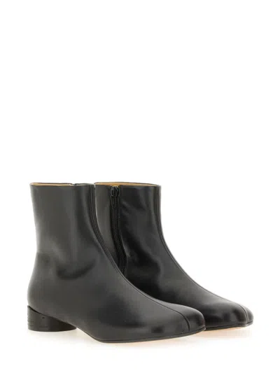 Mm6 Maison Margiela Logo Embroidered Block Heel Ankle Boots In Black