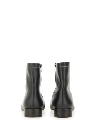 Mm6 Maison Margiela Logo Embroidered Block Heel Ankle Boots In Black