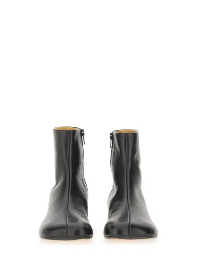 Mm6 Maison Margiela Logo Embroidered Block Heel Ankle Boots In Black