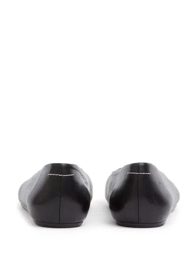 Mm6 Maison Margiela Mm6 By Maison Margiela Square Toe Ballerina Flats With Logo Stitching In Black