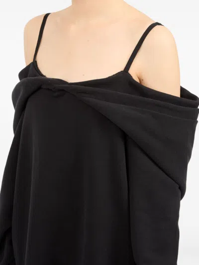 Mm6 Maison Margiela Mm6 By Maison Margiela Off-shoulder Black Sweatshirt Dress With Cozy Hood In Black