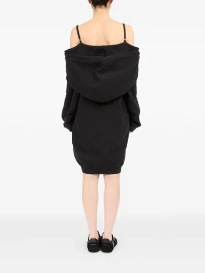 Mm6 Maison Margiela Mm6 By Maison Margiela Off-shoulder Black Sweatshirt Dress With Cozy Hood In Black