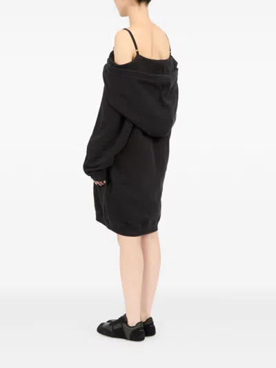 Mm6 Maison Margiela Mm6 By Maison Margiela Off-shoulder Black Sweatshirt Dress With Cozy Hood In Black