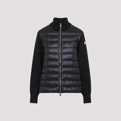 Moncler Padded Wool Cardigan With Zip In Black