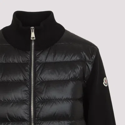 Moncler Padded Wool Cardigan With Zip In Black