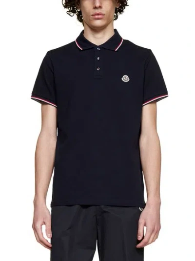 Moncler Men Tricolor-trimmed Cotton Piquet Polo Shirt Navy In Black