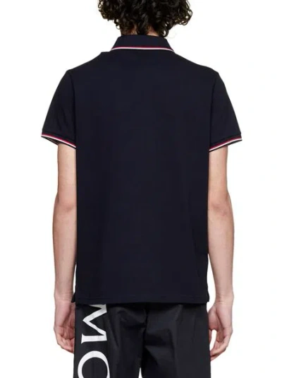 Moncler Men Tricolor-trimmed Cotton Piquet Polo Shirt Navy In Black