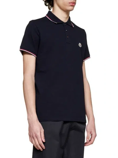 Moncler Men Tricolor-trimmed Cotton Piquet Polo Shirt Navy In Black