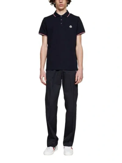 Moncler Men Tricolor-trimmed Cotton Piquet Polo Shirt Navy In Black