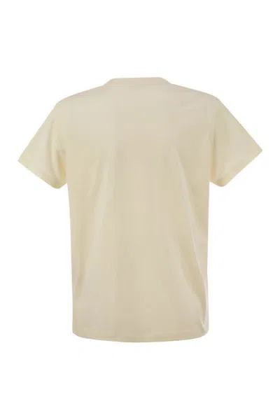Moncler Cotton T Shirt With Tone On Tone Embroidered Logo In Neutral