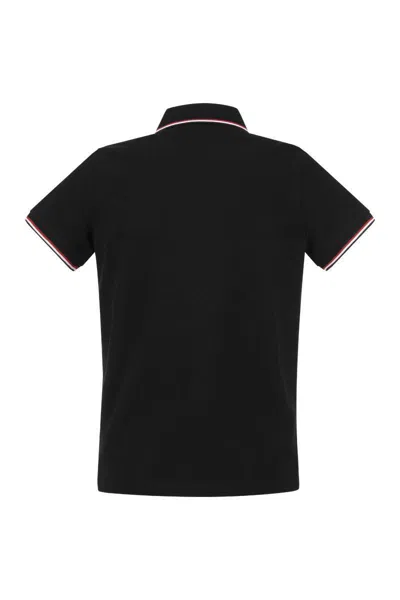 Moncler Men Tricolor-trimmed Cotton Piquet Polo Shirt Navy In Black