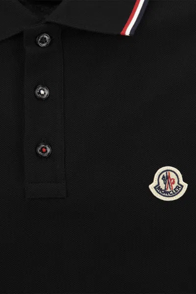 Moncler Men Tricolor-trimmed Cotton Piquet Polo Shirt Navy In Black