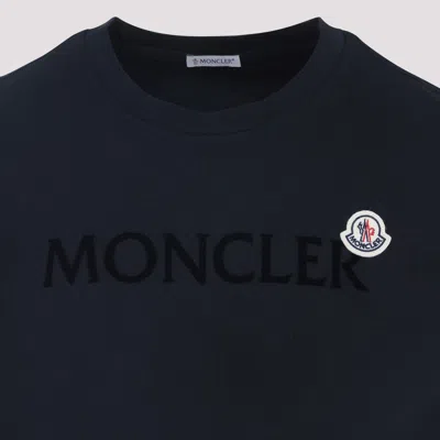 Moncler T-shirt With Flocked Logo In Cotton In Blue
