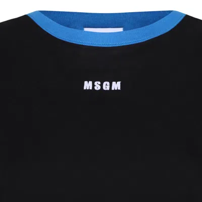 Msgm Black T-shirt With Embroidered Logo On The Front And Contrasting Edges In Black