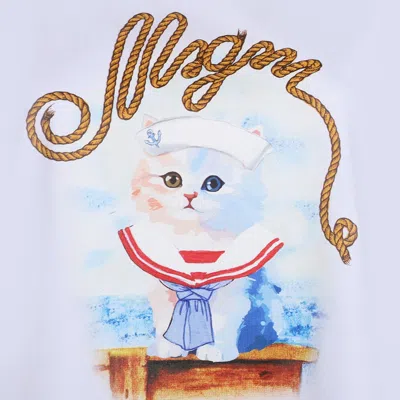 Msgm White Crewneck T-shirt With Logo Print On The Front In Cotton Woman In White