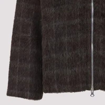 Our Legacy Textured Full Zip Hood Sweatshirt With Cozy Hood In Green