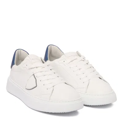 Philippe Model Paris White And Blue Leather Sneakers In White