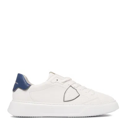 Philippe Model Paris White And Blue Leather Sneakers In White