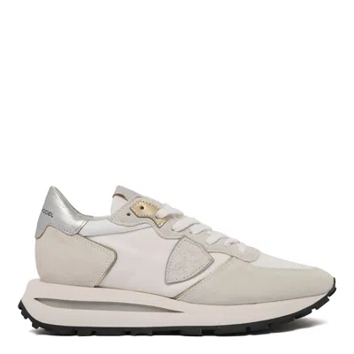 Philippe Model Paris White Leather Nylon Sneakers In Neutral