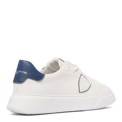 Philippe Model Paris White And Blue Leather Sneakers In White
