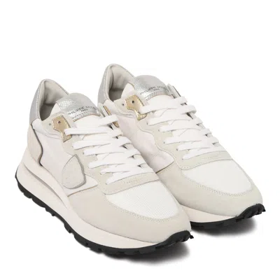 Philippe Model Paris White Leather Nylon Sneakers In Neutral