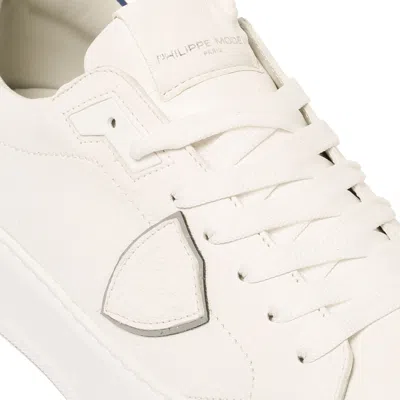 Philippe Model Paris White And Blue Leather Sneakers In White